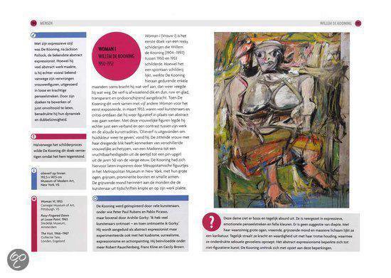 Vrouw met abstracte vormen en kleuren, met de ogen dicht en de mond open, geschilderd door Willem de Kooning.