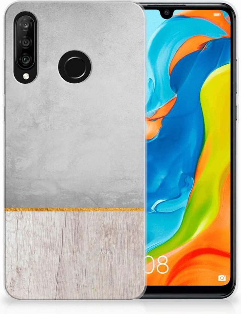 Huawei P30 Lite Bumper Hoesje Wood Concrete