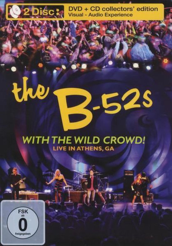 Cover van The B-52s live concert DVD/CD met optredende band en publiek tegen een paarse spiraalachtergrond.