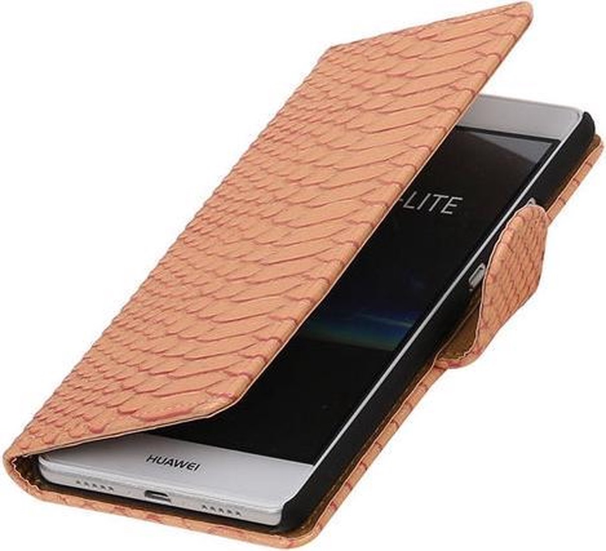 Roze Slang booktype cover hoesje voor Huawei P9 Lite