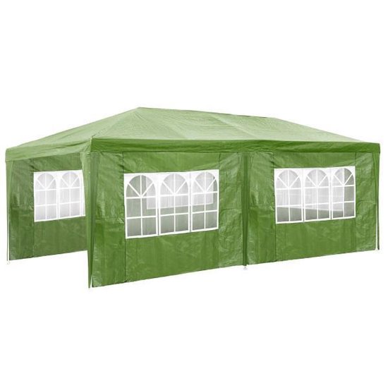 tectake® - Paviljoentent 3x6 m met 5 zijwanden - groen - tuinpaviljoen - paviljoentent - paviljoen tent - terras paviljoen