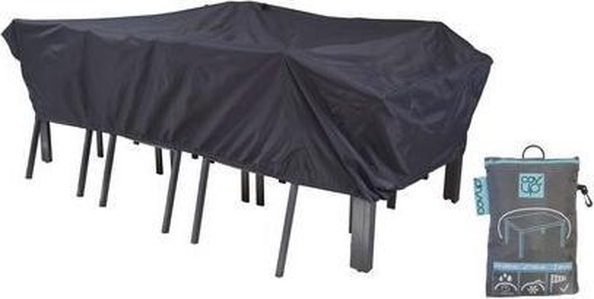 Cov'Up - Tafelhoes XL - rechthoek - afm: 240x130x60 (lxbxh) - Ventilatie systeem - Pop-Up - Klitteband - Polyester met PU coating - Bag in Bag - Elastiek - Tuintafel hoes -2 jaar garantie