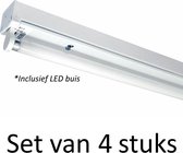 LED Buis armatuur 120cm - Enkel | Inclusief LED buis - Natuurlijk wit (Set van 4 stuks)