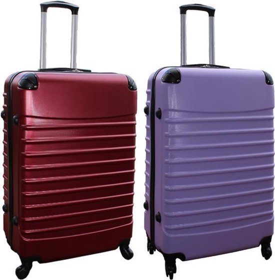 Travelerz kofferset 2 delig ABS groot - met cijferslot - 95 liter - bordeauxrood - lila