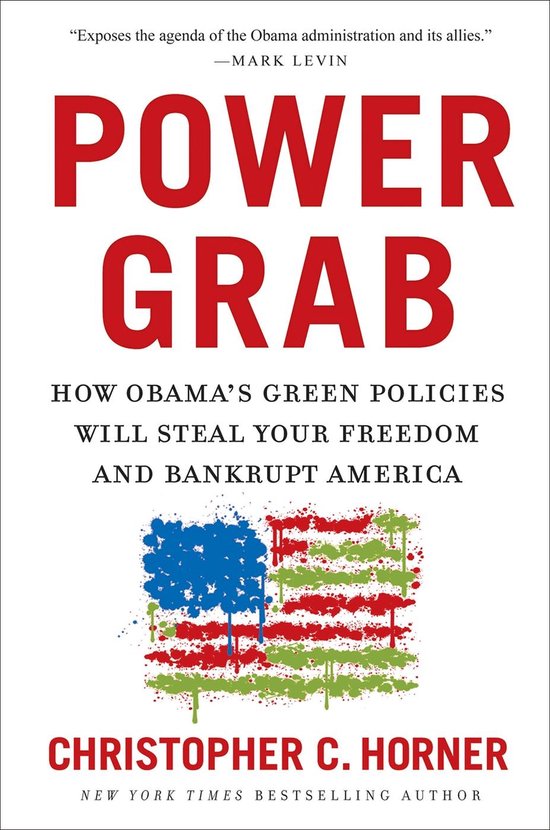 Boek "Power Grab" met rode
titel op witte achtergrond en een
bespattte Amerikaanse vlag.
