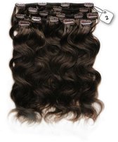 Clip in Extensions, 100% Human Hair, Body Wave, 22 inch, kleur #2 Deep Dark Brown