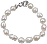 Zoetwaterparel armband Big Round Pearl - echte parels - wit - zilver