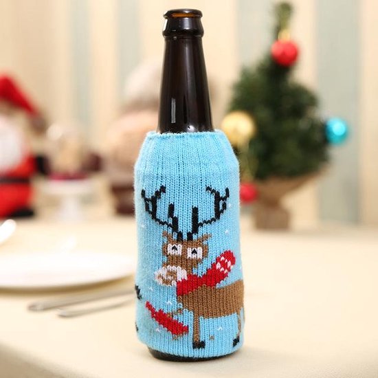 Foto: 2 x kerst bierfles koel houder blauw kerstkado