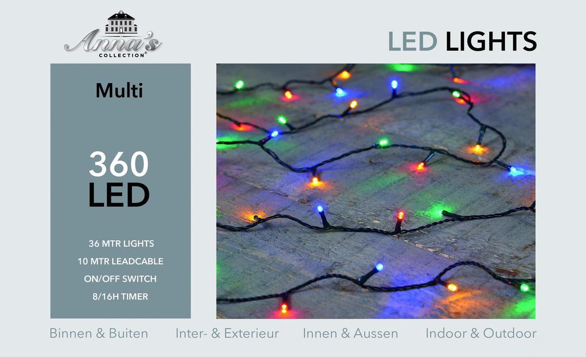 Anna's Collection Kerstverlichting - gekleurd - 360 led lampjes -dimmer - timer - donkergroen snoer