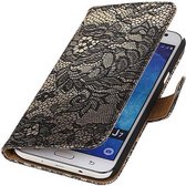 Mobieletelefoonhoesje.nl - Bloem Bookstyle Hoesje voor Samsung Galaxy J7 Zwart
