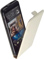 LELYCASE Lederen Flip Case Cover Hoesje HTC Desire 816 Wit