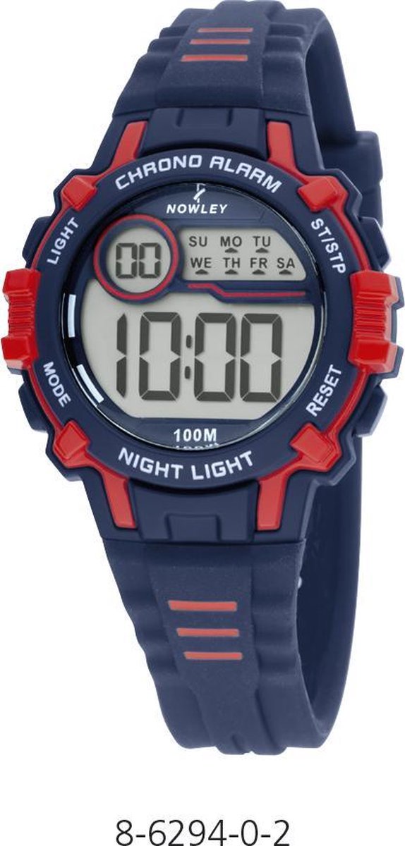 Nowley 8-6294-0-2 digitaal horloge 35 mm 100 meter blauw- rood