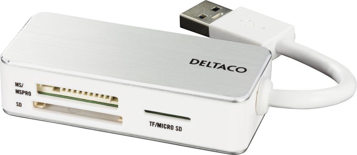 DELTACO UCR-147, USB Cardreader USB 3.1 Gen 1 SD, Micro SD en MemoryStick Pro/Duo Kaartlezer Windows & macOS zilver - Deltaco