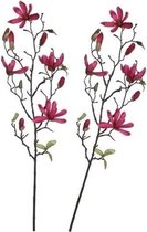 2x Fuchsia roze Magnolia/beverboom kunsttakken kunstplanten 80 cm - Kunstplanten/kunsttakken - Kunstbloemen boeketten