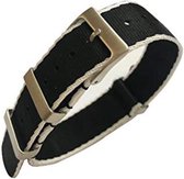 Premium Seat Belt Black Beige - Nato strap 20mm - Horlogeband Zwart Beige + Luxe pouch