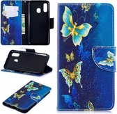 Goud blauw vlinders agenda wallet case hoesje Samsung Galaxy A40