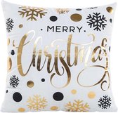Kerst 'Balls & Snowflakes' Kussenhoes | Katoen/Polyester | 45 x 45 cm | Wit / Goud