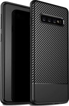 Luxe Carbon Backcover voor Samsung Galaxy S10 - Hoogwaardig Zacht TPU Soft Case - Matte Finish - Extra Stevig Zwart Hoesje