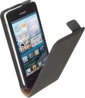 LELYCASE Lederen Flip Case Cover Hoesje Huawei Ascend Y300 Zwart