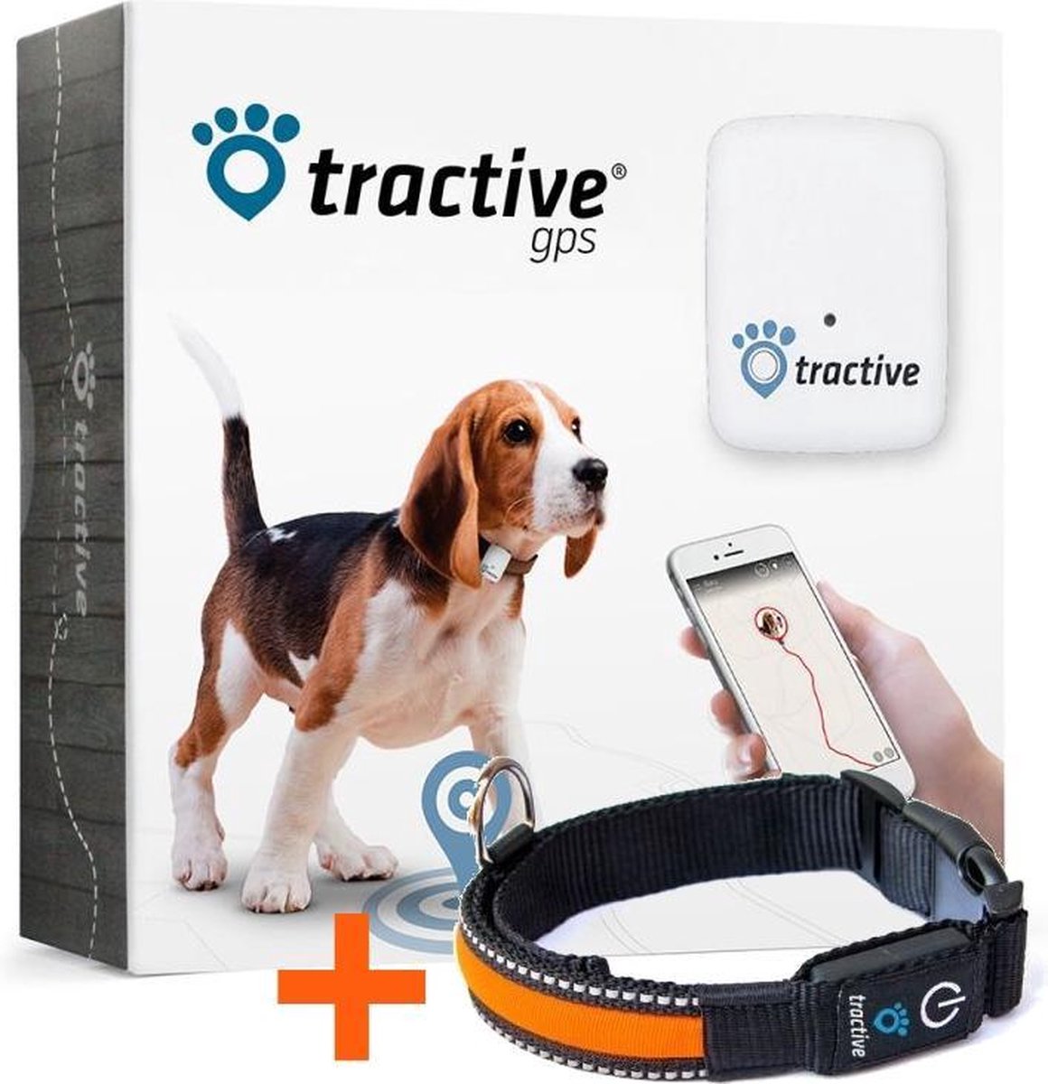 Tractive GPS tracker systeem + Oranje LED halsband MEDIUM (3955 cm