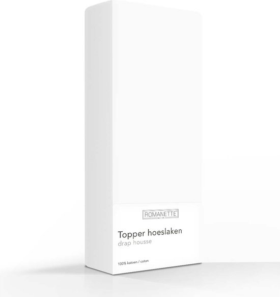 Romanette  Topper Hoeslaken - Maat: 70 x 200 - Katoen - Wit - Romanette - Maat: 70 x 200