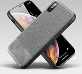 Luxe Leren Back Cover voor Apple iPhone X | iPhone XS | Soft TPU | Hoogwaardige Fabric & Kwaliteits PU Leer | Shockproof Case | Grijs Hoesje