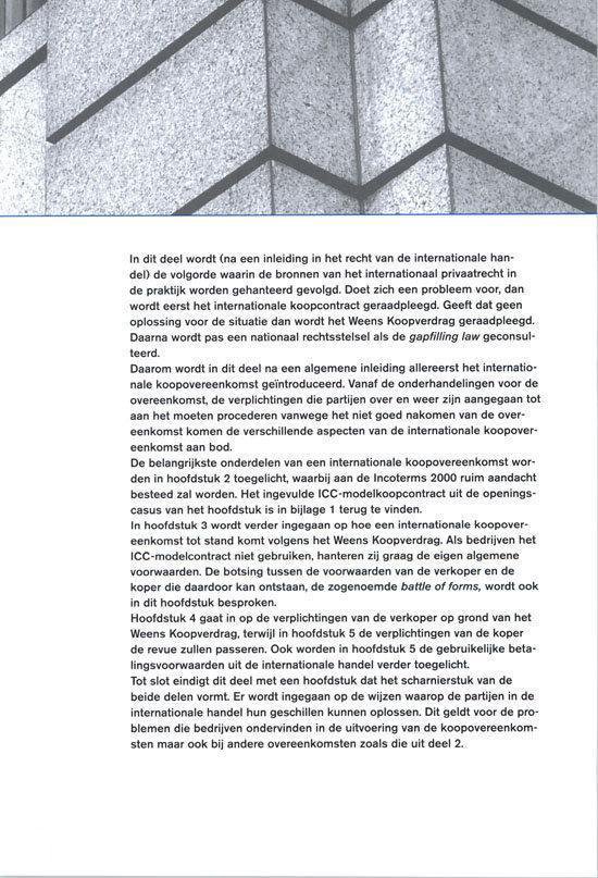 Pagina uit een boek met de titel "In dit deel wordt (na een inleiding in het recht van de internationale handel) de volgende...