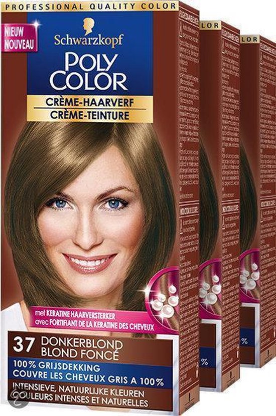 Poly Color Creme Haarverf 37 - Donkerblond - 3 st - voordeelverpakking
