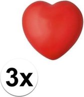 3x hartje stressballetjes rood - 7 x 6,5 x 5,5 cm - Valentijn stressbal hart