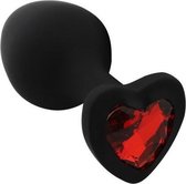 Banoch - Buttplug Coeur Noir Rouge Large - siliconen - Hart - Diamant Steen Rood