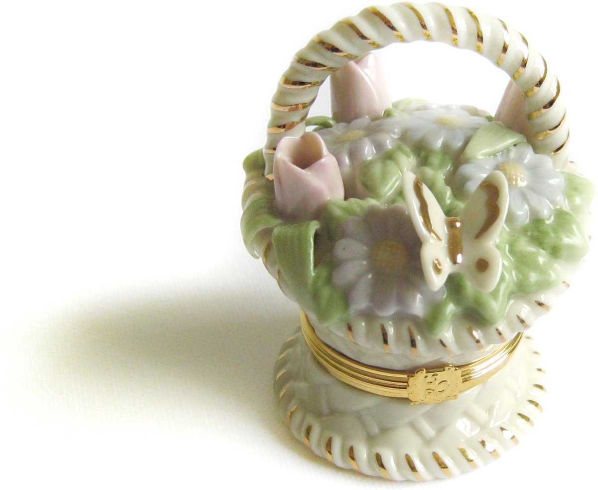 Porseleinen Mandje + Met Vlinderbedeltje - 7 x 8 cm - B-031