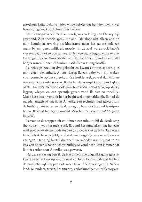 Pagina 9 van een boek over de karp-methode met tekst en een illustratie van een baby.