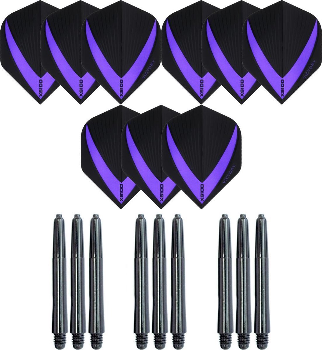 3 sets (9 stuks) Super Sterke - Paars - Vista-X - darts flights - inclusief 3 sets (9 stuks) - medium - darts shafts