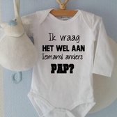 Rompertje baby met tekst unisex met tekst zwart wit papa Ik vraag het wel aan iemand anders! Pap? | Lange mouw  | wit | maat 50-56 | cadeau zwangerschap aankondiging 2 papa's liefs