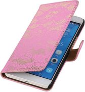Lace Bookstyle Wallet Case Hoesje voor Huawei Honor 6 Plus Roze