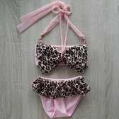 104/110 Bikini Panterprint Baby en kind zwemkleding roze met dierenprint