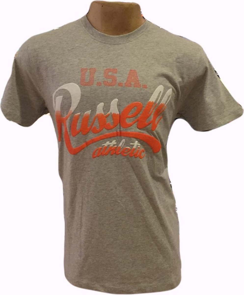 Russell Athletics Heren T.Shirt - Grijs/Oranje - Maat S