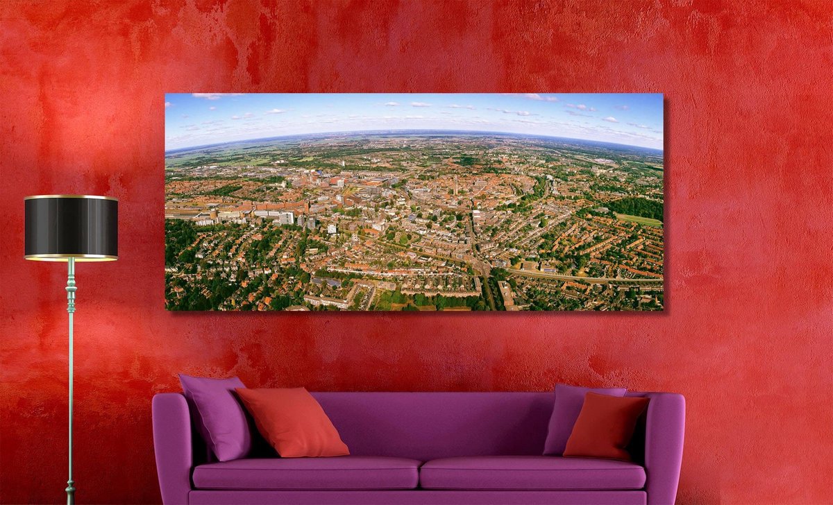 Amersfoort in Panorama | 170 x 70 cm | Foto op Canvas | Luchtfoto | Wanddecoratie | Skyline | Bijzonder Gedetailleerd