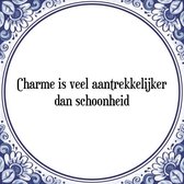 Tegeltje met Spreuk (Tegeltjeswijsheid): Charme is veel aantrekkelijker dan schoonheid + Kado verpakking & Plakhanger