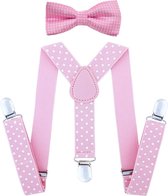 Fako Fashion® - Kinder Bretels Met Vlinderstrik - Stippen - 65cm - Roze