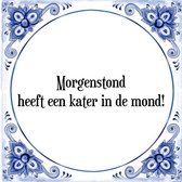 Tegeltje met Spreuk (Tegeltjeswijsheid): Morgenstond heeft een kater in de mond! + Kado verpakking & Plakhanger