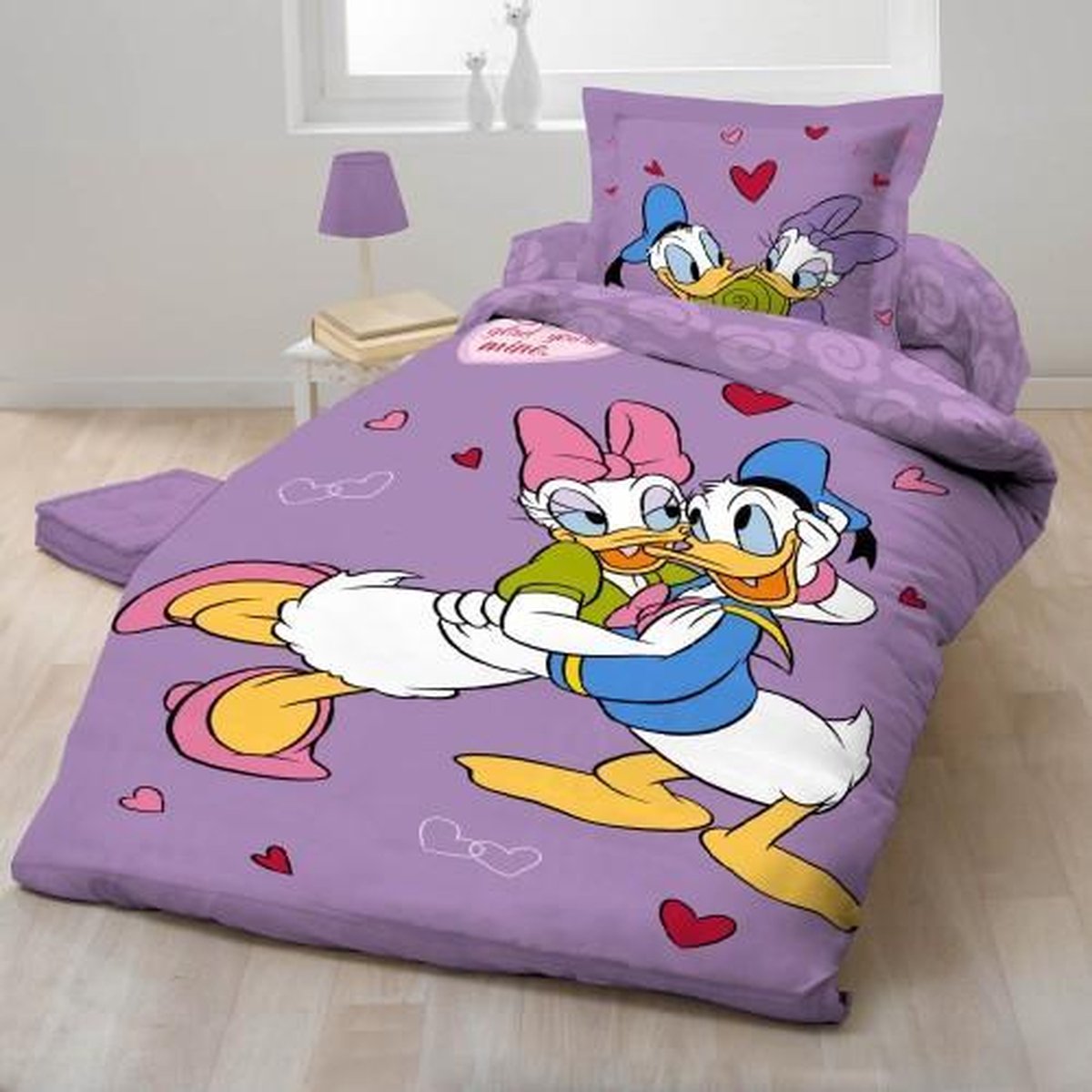 Donald Duck met Katrien - Dekbedovertrek - Eenpersoons - 140 x 200 cm -  Lila/multi | bol.com