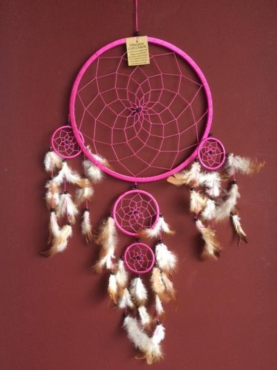 Dromenvanger / Dreamcatcher Ø26cm met kleintjes  - donkerroze