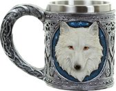 Decoratieve Witte Wolf Drinkbeker - Witte Wolf mok met RVS inzet - voor warme en koude drankjes