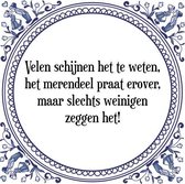 Tegeltje met Spreuk (Tegeltjeswijsheid): Velen schijnen het te weten, het merendeel praat erover, maar slechts weinigen zeggen het! + Kado verpakking & Plakhanger