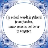 Tegeltje met Spreuk (Tegeltjeswijsheid): Op school wordt je geleerd te onthouden, maar soms is het beter te vergeten + Kado verpakking & Plakhanger