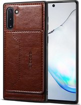 Samsung Galaxy Note 10 hoesje - Lederen gelcase met standaard en vakje voor pasje - donkerbruin - GSM Hoesje - Telefoonhoesje Geschikt Voor: Samsung Galaxy Note 10