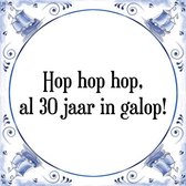 Tegeltje met Spreuk (Tegeltjeswijsheid): Hop hop hop, al 30 jaar in galop! + Kado verpakking & Plakhanger