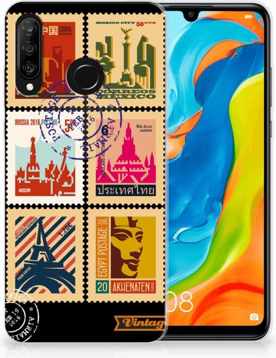 Huawei P30 Lite Siliconen Back Cover Postzegels