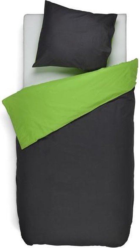 Snoozing Two Tone - Flanelle - Housse de couette - Simple - 140x200 / 220 cm + 1 taie d'oreiller 60x70 cm - Anthracite / Lime